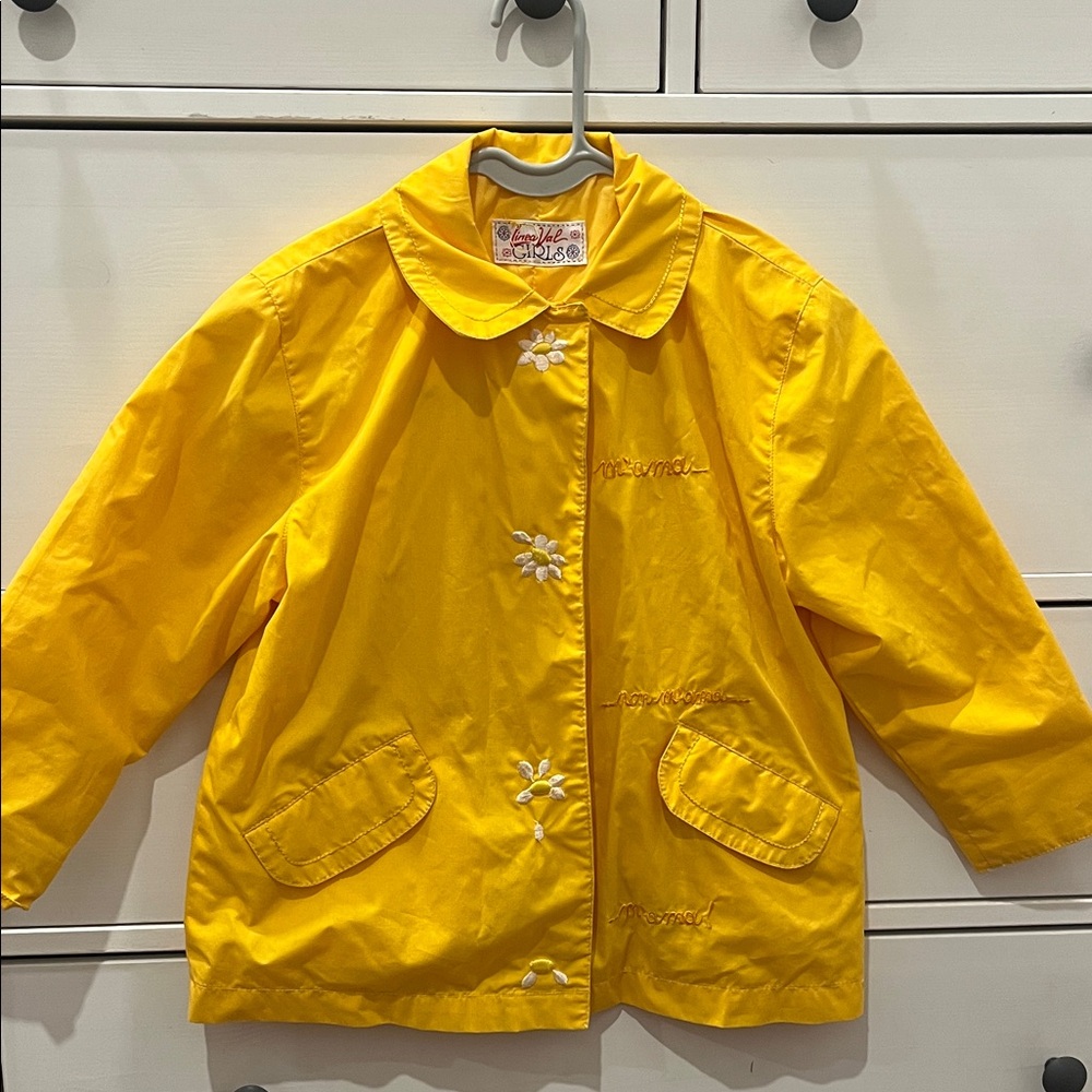 Vintage Chic Yellow Kids  Raincoat with Floral embroidered Accents